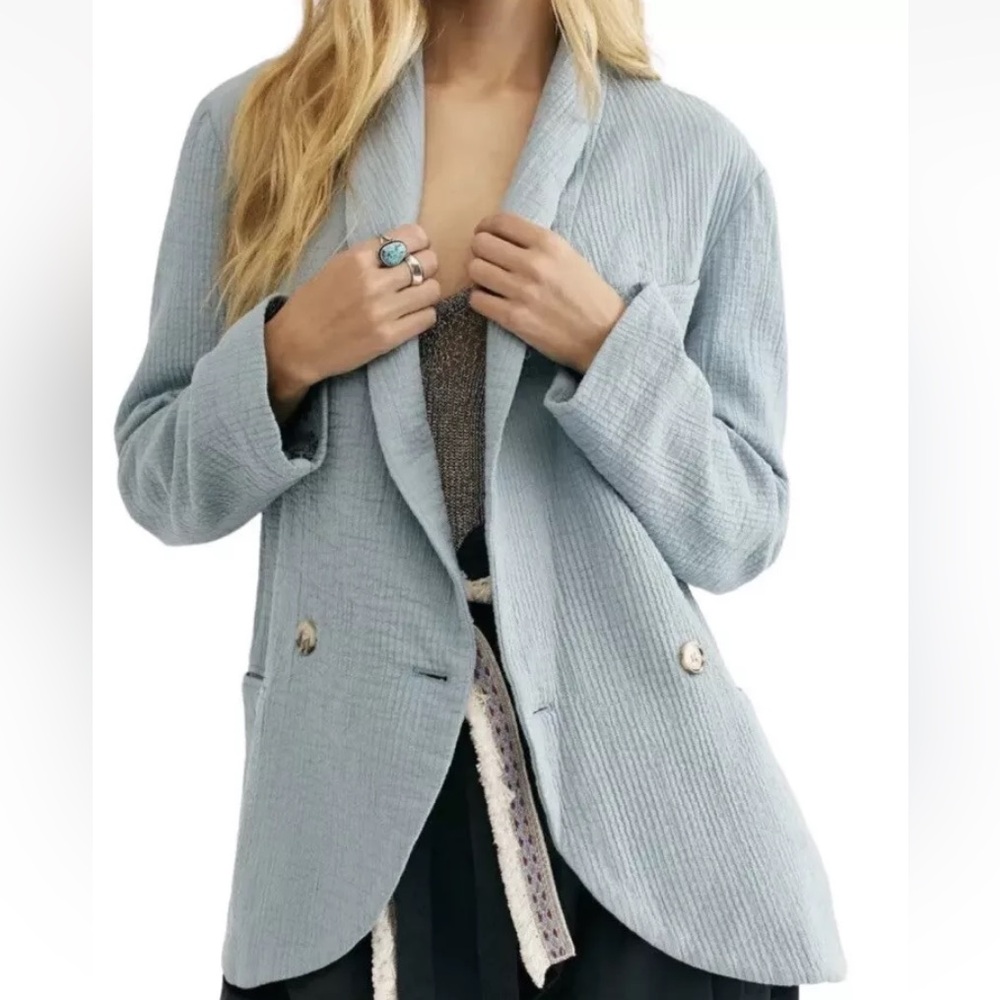 Free People Rowan Blazer in Sky Gauze Cotton Size XS